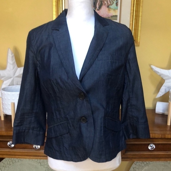 Kate Hill Women’s Light Weight Cotton Blue Denim Cropped Blazer/Jacket Size 10P - Picture 2 of 16